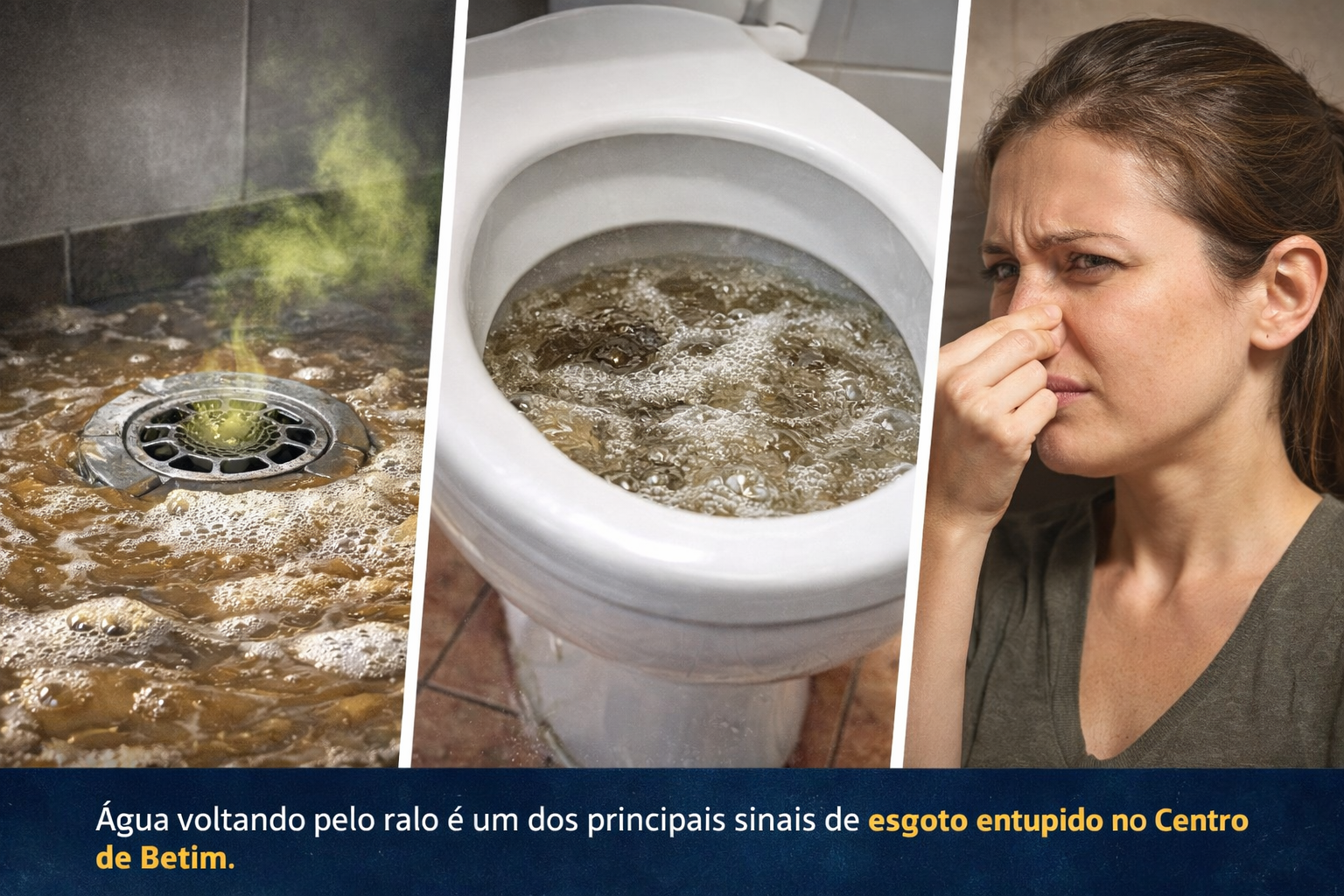 água voltando pelo ralo causada por esgoto entupido no Centro de Betim