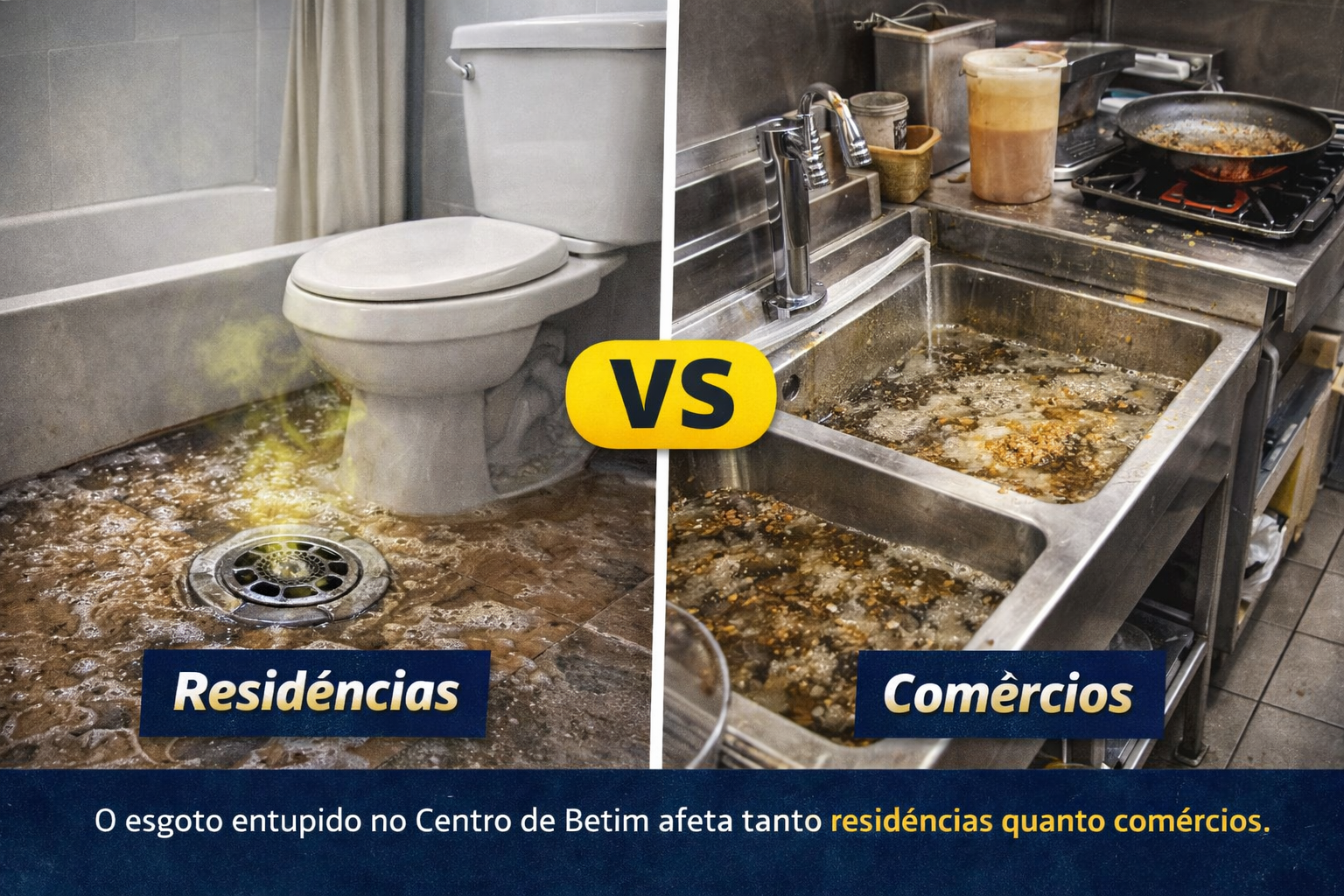 esgoto entupido em residências e comércios no Centro de Betim